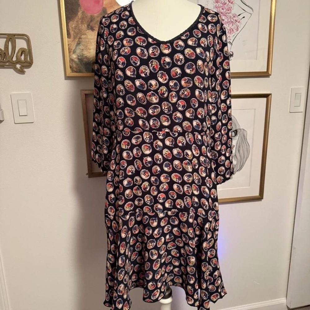 Vintage pink wheels / Navy blue midi dress with pink floral print 019